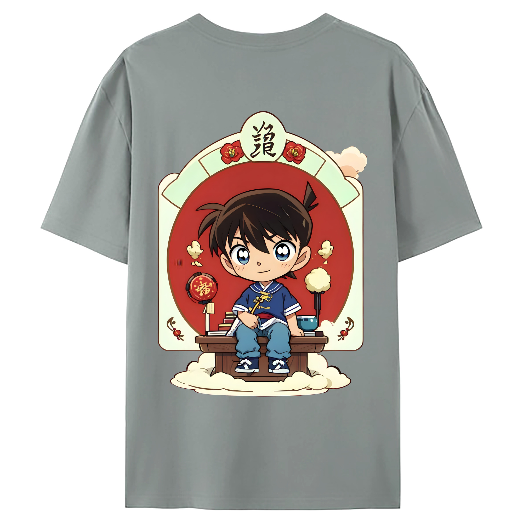 （画像用） 名探偵コナン 江戸川 コナン Detective Conan Conan Edogawa 綿100％ メンズ半袖Tシャツ（バックプリント） 通気性